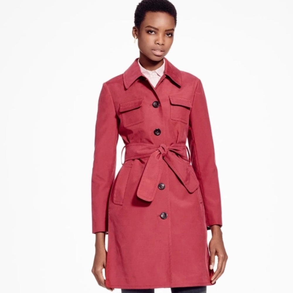 Brooks Brothers Petite Double Face Water Repellant Trench Coat 8P Red